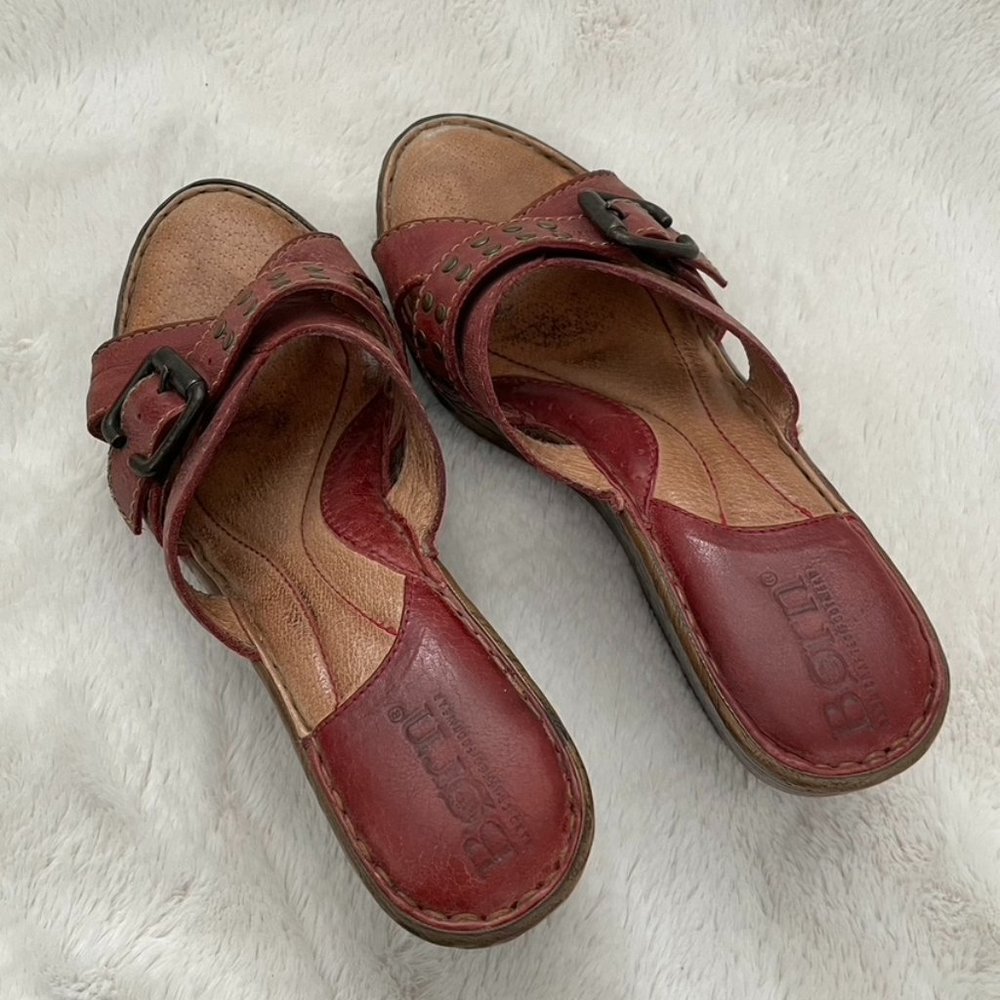 Born Red Leather Smartie Wedge Sandals